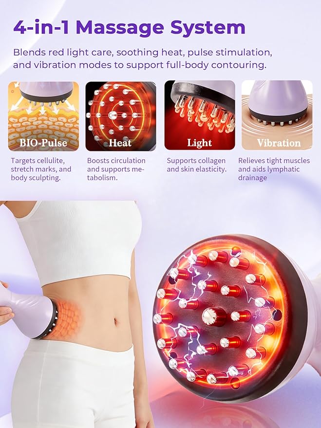 Lymphatic Drainage Massager for Legs & Body — Handheld Body Massager to Reduce Swelling, Improve Circulation & Smooth The Look of Cellulite - Purple