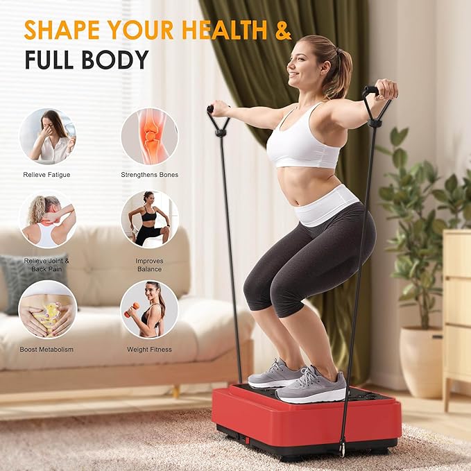 Vibration Plate Exercise Machine, Full Body Workout Vibration Platform with Resistance Bands, Fitness Machine for Weight Loss, Toning & Lymphatic Drainage, Home Gym Equipment,
