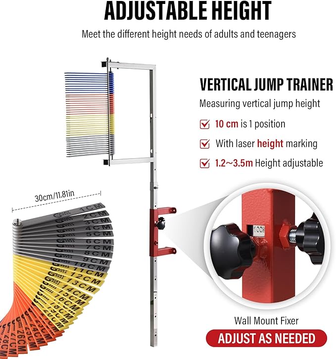 Wall Mounted Vertical Jump Measurement Tool, 47.24''-137.8" Vertical Jump Height Measure, Adjustable Height Vertical Jump Trainer,Jump Trainer,Vertical Jump Challenger for Jumping Training