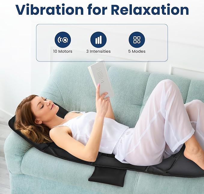 COMFIER Full Body Massage Mat with Heat, 10 Vibration Motors, 4 Heating Zones, 30-Minute Auto Shut-Off, Foldable Relaxation Pad for 3 Adjustable Intensity– Vibration Massage Only