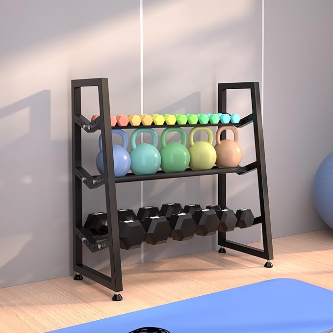 Upgraded V-type 3-Tier Dumbbell Rack, Adjustable Heavy-Duty Metal Weight Rack for Dumbbells, Kettlebells & More, Space-Saving Home Gym Organizer (Dumbbells Not Included)