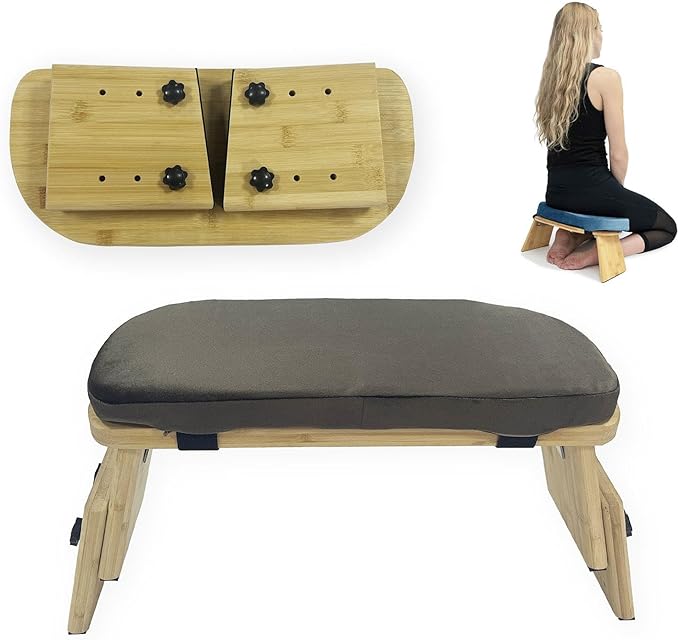 Meditation Bench Foldable Wood Prayer Bench for Buddhist Low Seat Teahouse