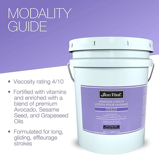 Bon Vital' Swedish Massage Lotion, 5 Gallon, Certified Organic Ingredients, Non-Greasy Natural Moisturizer, Pump-Compatible Bulk Size for Massage Therapy, Earth-Friendly Professional Spa Lotion