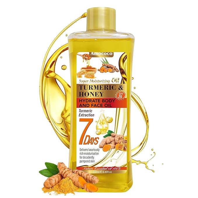 Turmeric & Honey Body Oil, Deep Moisturizing Treatment with Sweet Almond Oil, Vitamin E, and Collagen (8.45 fl oz)