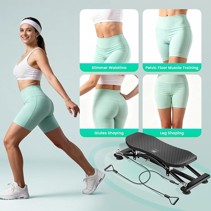 Balance Board with Resistance Bands, 300LBS Ski Balancing Machine Exercise Equipment LCD Monitor for Cardio, Home Ski Simulator Trainer for Full Body Workout