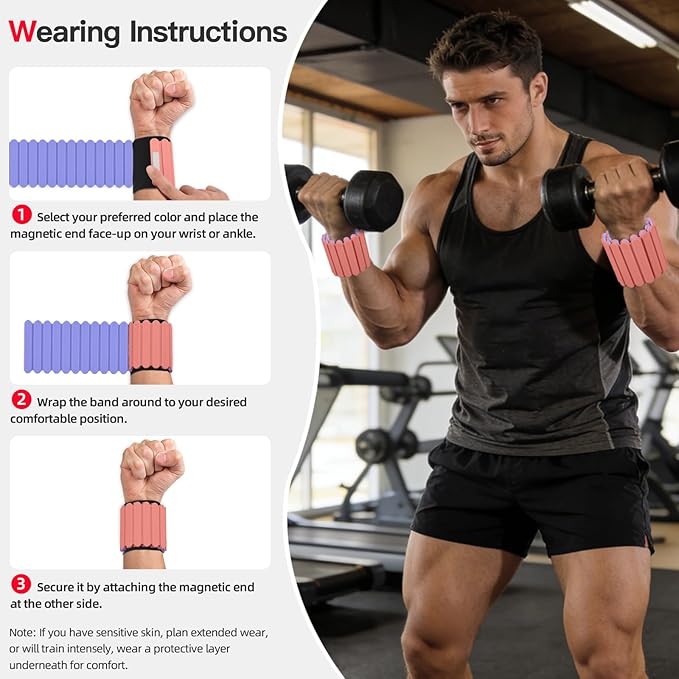 Abahub Wearable Wrist & Ankle Weights Set of 2, Stackable Magnetic Weighted Bracelet for Women, Waterproof Silicone Arm Leg Weights for Home Gym Workout, Running, Yoga & Pilates