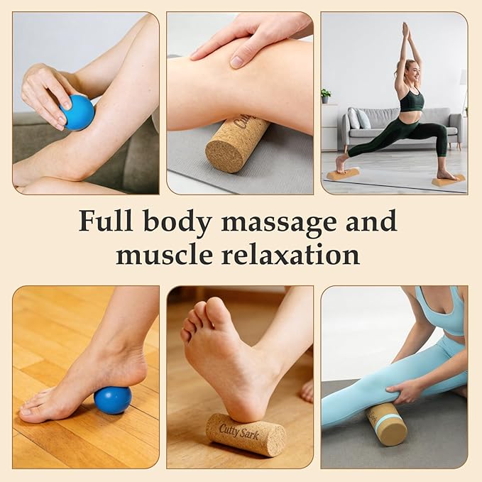 CuttySark Cork Balance Board 6-in-1 Foot & Ankle Strengthener Kit, Premium Natural Cork Balance Trainer + Massage Roller & Ball+Toe brace + yoga resistance band&Carry Bag - Professionally designed to enhance balance, stability, and foot strength, Impro...
