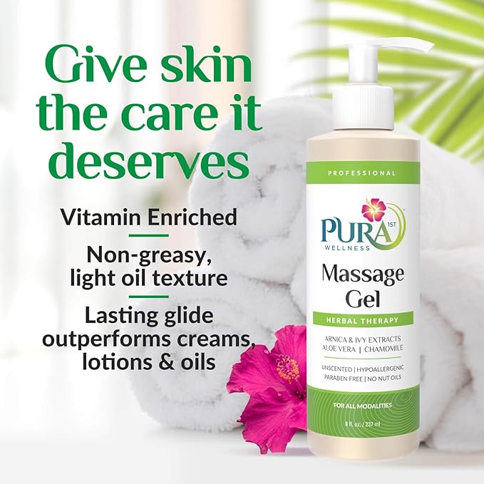 Herbal Therapy 8 Fl oz Massage Gel, Aloe Vera, Professional, Massage Therapy, Deep Tissue, Unscented, Hypoallergenic, Natural Ingredients, Skin Hydrating, Moisturizing, Muscle Relief