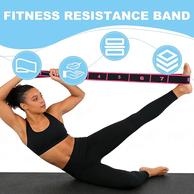 5 Pack Fitness Resistance Band for Stretching and Yoga, 8-Section Resistance Band with Numbered Markings, Applicable to Pilates, Flexibility Training, Full Body Workout