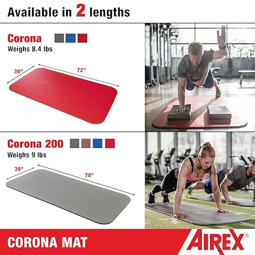 AIREX Corona 200 Premium Exercise Mat for Yoga, Physical Therapy, Rehabilitation, Balance & Stability Exercises, Pilates, Aerobics 78" x 39", Blue