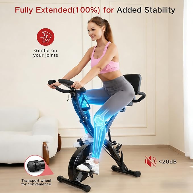 BARWING Stationary Exercise Bike for Home Workout, 5 IN 1 Foldable Indoor Cycling Bike for Seniors, 350LB Capacity, 16-Level Magnetic Resistance, Seat Backrest Adjustments