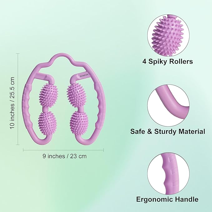 Cellulite Massage Tool Leg Roller. Lymphatic Drainage Massager Muscle Roller with Spiky Balls for Thigh Calf Arm Back Buttock. Fascia Blaster for Circulation Deep Tissue Pain Relief Recovery (Purple)