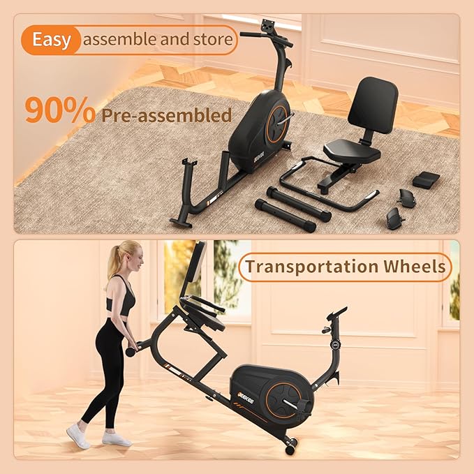 JEEKEE Recumbent Exercise Bike for Seniors,Stationary Bikes for Home, 400LB Capacity & 16 Levels Magnetic Resistance, Heart Rate Handle
