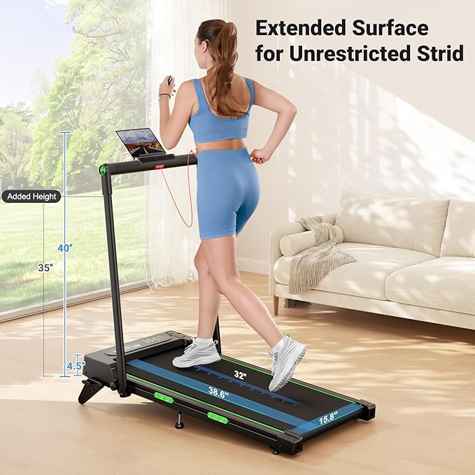 THERUN Walking Pad, 2 in 1 Foldable Treadmills for Home, 2.5HP Under Desk with Handle Bar, 16" Widened Running Belt, with Remote Control & LED Touch Screen