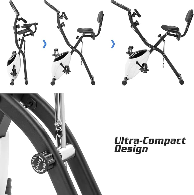 Merax Exercise Bike Folding Exercise Bike Indoor Upright Recumbent Fitness Cycling Bike Magnetic X-Bike with 16-Level Adjustable Resistance for Home Workout 350LB Weight Capacity
