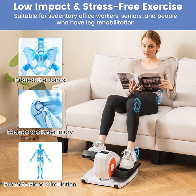 Goplus Under Desk Elliptical Machine, Electric Seated Pedal Exerciser with LED Display Monitor, Remote Control, Portable Fully Assembled Ellipse Leg Exerciser for Seniors Adults Home Office