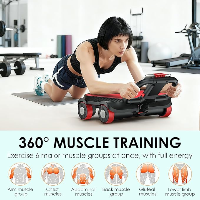 FIAMERMOR 2025 AB Roller Wheel - 4 wheel elbow support abdominal wheel automatic rebound abdominal fat burning weight loss core training equipment home/gym