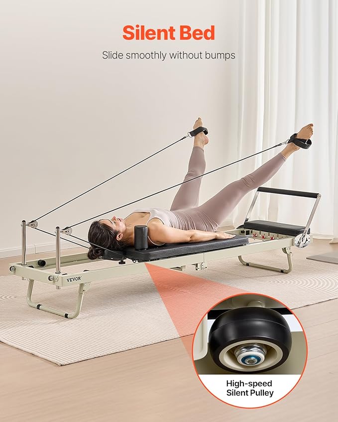 VEVOR Pilates Reformer, 91" Foldable Reformer Pilates Machine with Adjustable Reformer Heights, Pilates Equipment for Home Gym Studio Use with Dual Resistance Spring and Jump Boards