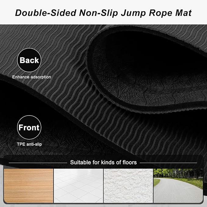 Jump Rope Mat 71"/63"x24" Larger Non-Slip Indoor Outdoor Exercise Fitness Mat, High-Density Workout Shock Absorption for Home Gym Flooring Concrete Jumping Rope