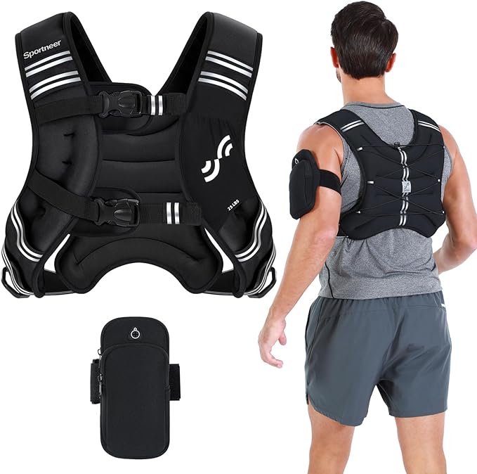 Sportneer Weighted Vest Woman: 8lb/12lb/15lb/20lb/25lb Weight Vest for Walking with Phone Bag, Adjustable Women Weighted Vest for Running Rucking Vest for Jogging Strength Training Weight Loss