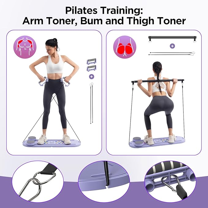 Pilates Board, Portable Pilates Reformer Equipment with Timer, 7-in-1 Foldable Pilates Machine for Home Workout, Multi-Purpose Pilates Equipment at Home, Office