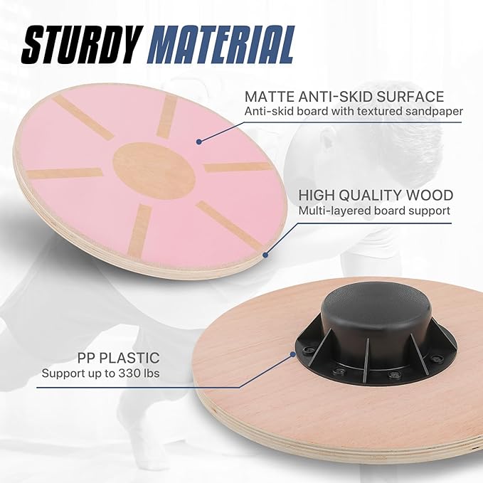 MADOG Wooden Wobble Balance Board for Adults, 15.5" Anti-Skid Sandpaper for Workout Core Trainer Physical Therapy, Home Gym Stability Board