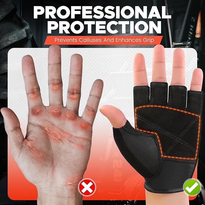 BEACE Weight Lifting Gym Gloves with Anti-Slip Leather Palm for Workout Exercise Training Fitness and Bodybuilding for Men & Women