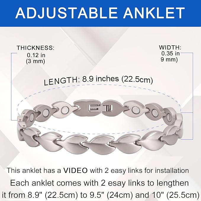 MagVIVACE Magnetic Anklet for Women for Arthritis, Titanium Stainless Steel Ankle Bracelet, 3500 Gauss Magnet, Mother's Day Gift (Stainless Steel Material)