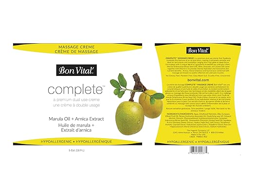 Bon Vital Complete Massage Creme, 5-Gallon, Unscented Non-Greasy Cream with Marula, Olive & Jojoba Oils, Hypoallergenic Moisturizer for Professional or Home Use, Premium Dual-Purpose, Massage Therapy