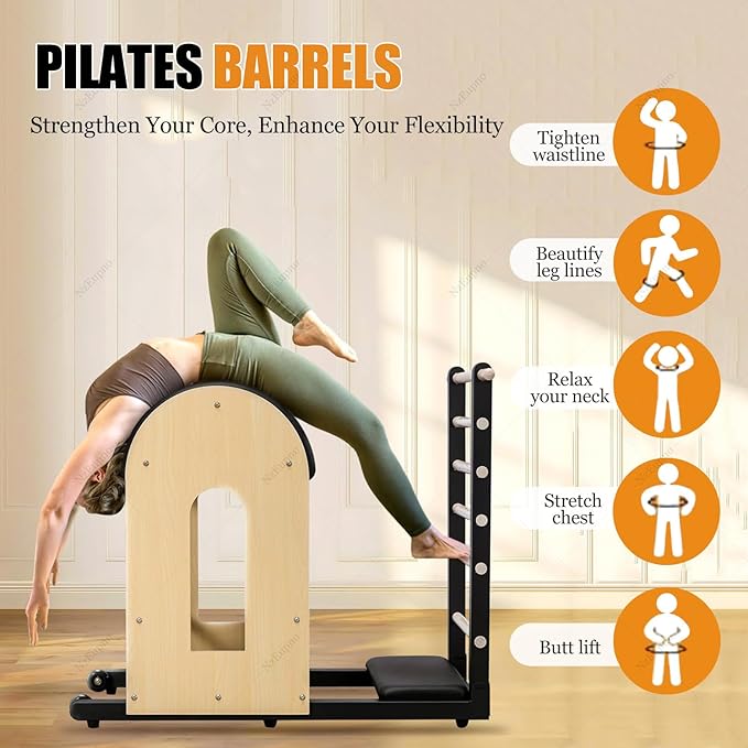Pilates Ladder Barrel, Wooden Spine Corrector Bucket, Yoga Exercise Equipment for Building Strength and Flexibility, Pilates Reformer Training for Home Gym Body Balance Black