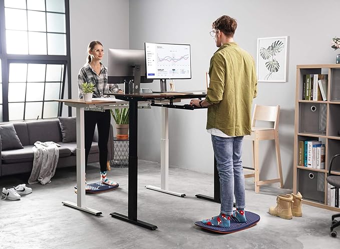 FEZIBO Standing Desk Mat with Anti Fatigue Bar, Wooden Wobble Balance Board with Ergonomic Design Comfort Floor Mat