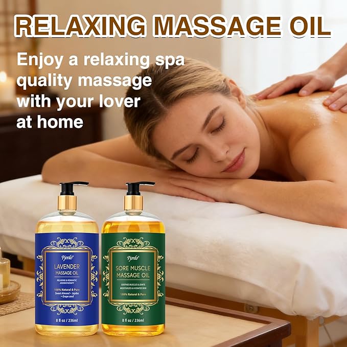 2 Pack Body Massage Oil for Massage Therapy, Sore Muscle Arnica Oil & Lavender Massage Oil for Pain Relief, Massage Relaxing Oil for Calming, Soothes Joints & Muscle, Spa Gift for Him Her