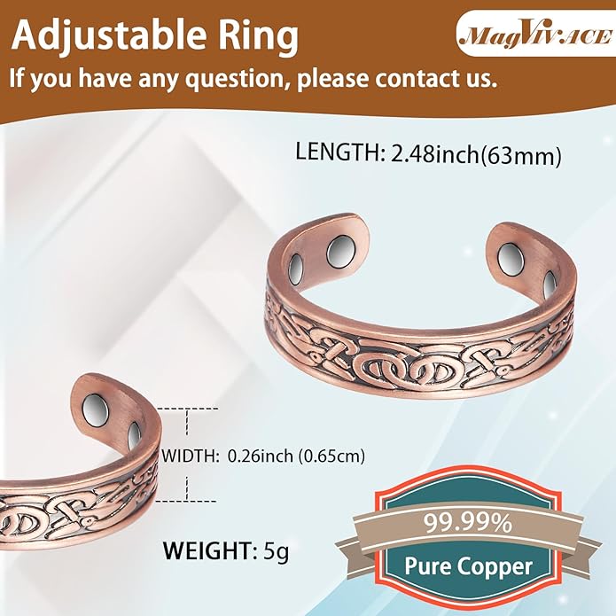 Pure Copper Ring for Women, Magnetic Rings with Powerful Magnets(Copper Ring 2A)