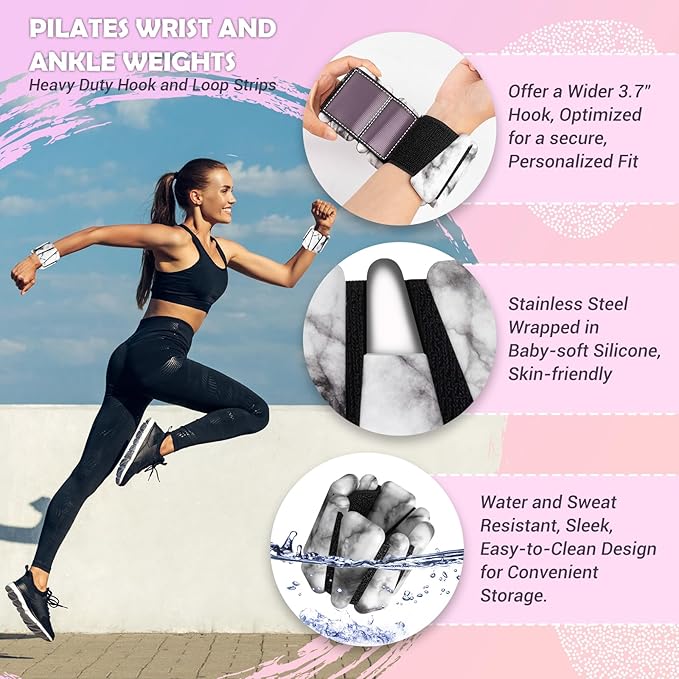 Wrist Ankle Weights for Women Set of 2, Adjustable Silicone Weighted Bangles, Wearable Ultra-durable Strips Weight Bracelet 2 lbs/4 lbs for Yoga, Pilates, Barre, Walking, Arm & Leg Workout