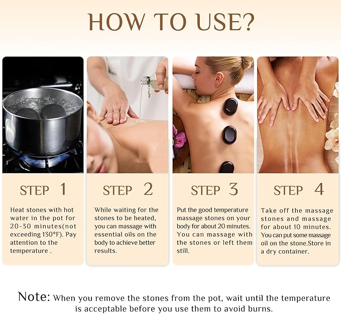 Hot Stones Massage Set - 6 Large Oval Basalt Hot Stones Massage Kit, 2.36 * 3.15 Inch Hot Rocks Massage Stones for Professional or Home SPA, Relaxing, Healing, Pain Relief