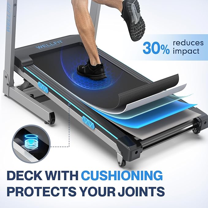 WELLFIT Folding Treadmills with Incline, Under Desk Walking Pad, Treadmill for Home Office with Handle Bar, 4 in 1 Smart Treadmill Work with KINOMAP Easy Move Upright Place, Manual Auto Incline Option