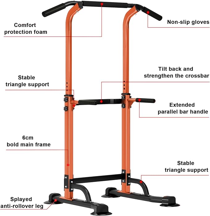 SogesHome Power Tower Pull Up Bar and Dip Station, Height Adjustable Dip Stand Exercise Machine for Home Gym, Multi-Functional Free Standing Strength Training Fitness Workout Station