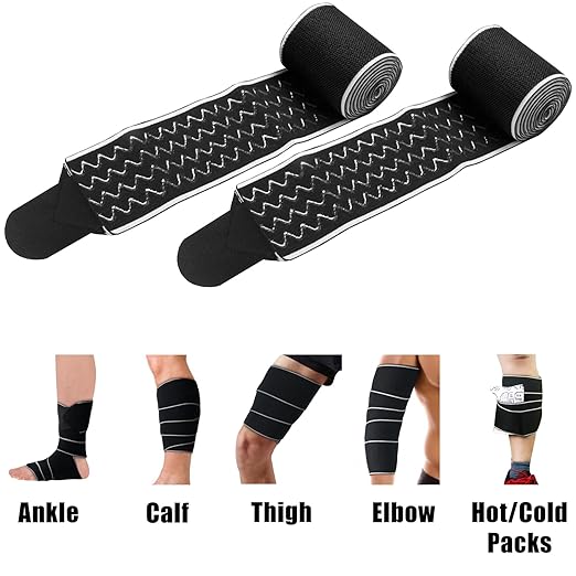 Luwint 60 Inch Long Elastic Bandage Wrap, 1-Pair Non Slip Compression Support for Ankle Calf Elbow, Ideal for Gym Workout Weightlifting Training Sports Basketball Football Soccer Tennis Running