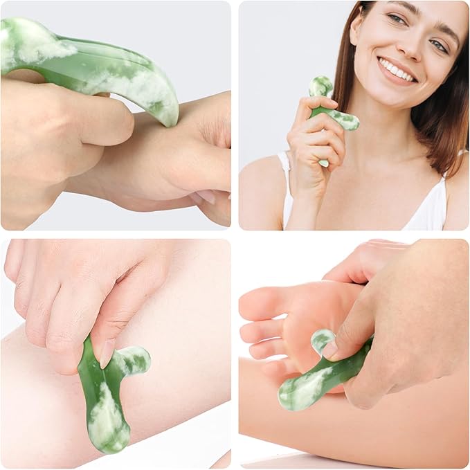 2Pcs Trigger Point Massage Tool, Deep Tissue Reflexology Acupressure, Jade Massage Tools, for Full Body Relaxing Myofascial Release Pain Relief, Natural Real Jade SPA