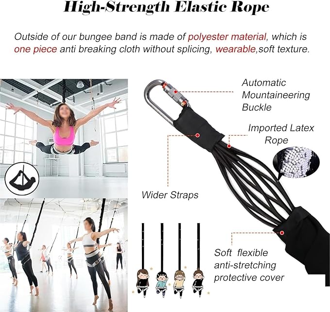 Bungee Fitness Equipment Set W/4 Sizes, Professional Latex Cord Resistance Bands For Gym, Yoga & Air Dance, Suspension Trainer Professional Home Suspension Training Kit