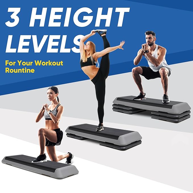 Adjustable Workout Aerobic Stepper, Exercise Step Platform Trainer with 4 Risers,Non-Slip Surface for Home Gym Workout Training