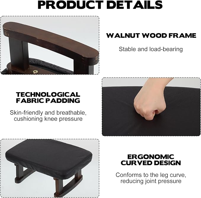 Walnut Prayer Kneeler with Thick Attached Cushion, Wooden Prayer Bench with Removable Washable Fabric Cover, Sturdy Kneeling Stool for Home Prayer and Meditation
