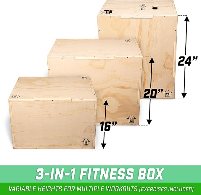 GoSports Fitness 3-in-1 Plyo Jump Box - Small, Standard, or XL - Launch Box Exercises for All Skill Levels