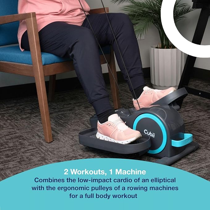 Cubii Total Body Under Desk Elliptical Bike with Built-in Upper Body Resistance Bands | Seated Exercise Machine - Arms + Legs Workout for Seniors & All Ages, 12 Resistance Levels, LCD Display
