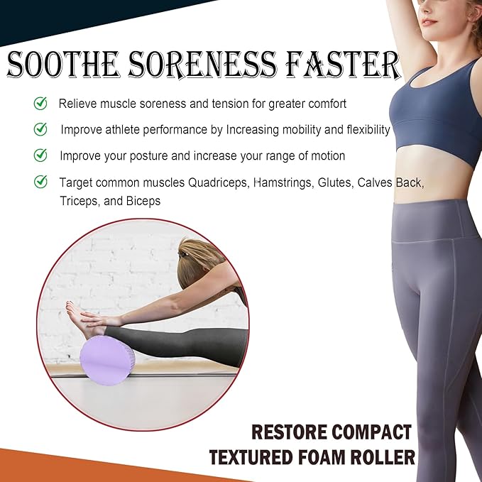 35“ High Density Fitness Foam Roller, Super Soft Round PE Foam Roller Exercises Yoga, Stretching, Deep Tissue&Muscle Recovery Relieves Muscle Pain, Improves Mobility & Circulation (Purple)