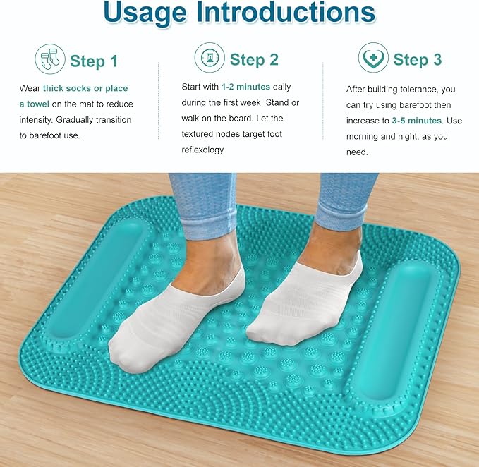 Atsuwell Acupressure Foot Massage Mat, 5-Zone Reflexology Mat with Dual Massage Ball Tracks, Portable Foot Pressure Point Pad for Stress Relief, Arch & Heel Pain, Home & Gym Use, 20.1'' x 17 ''