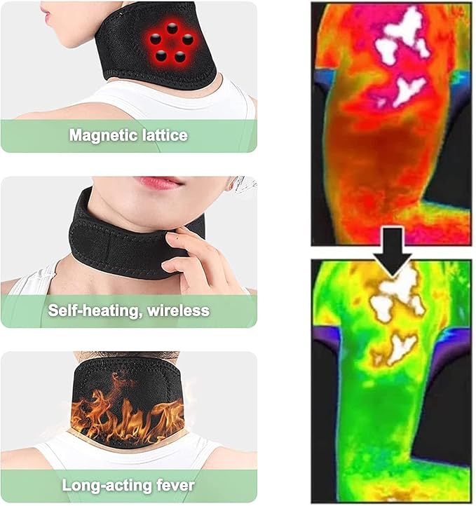 Magnetic Neck Brace, Soft Neck Brace with 5 Magnets Adjustable Self Heating Neck Support for Neck Pain Relief, 2 Pcs