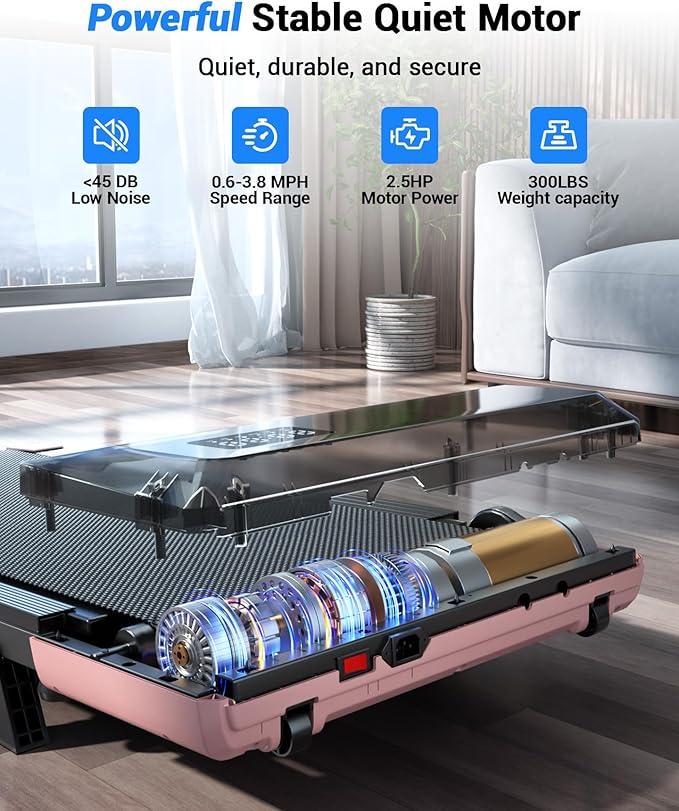DeerRun Under Desk Walking Pad Treadmill for Home & Office, 6% Manual Incline, 2.5 HP, 0.6–3.8 MPH Walking Speed, 300 lb Capacity, App & Remote Control