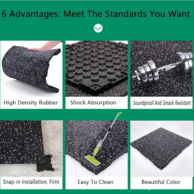 MYOYAY 4 Pack Interlocking Tile 20" x 20”x 1”Heavy Duty Rubber Flooring Mat Anti-Vibration Anti-Slip Exercise Mats for Gym Equipment and Cushion for Workouts, Cover 11.12 Sq.Ft…