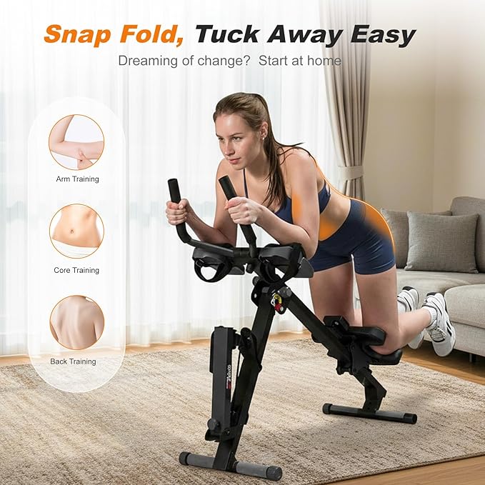 TOUSAINS 3 in 1 Ab Machine, Foldable Rowing Machine & Cable System, Core Trainer for Abdominal Workout, 4-Level Height & 2 Resistance Levels, All-in-One Home Gym Equipment for Weight Loss & Sculpting